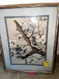 upstairs Signed and framed bird picture