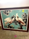 Upstairs large parrot painting or print unsigned