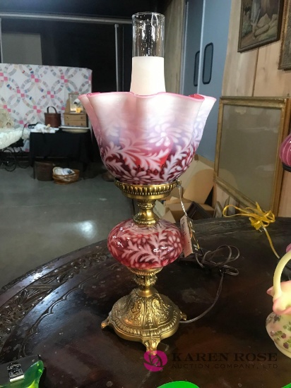 Fenton Cranberry 23 in high lamp