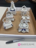 Six porcelain trinket boxes Staffordshire