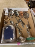 Silver plated serving spoons souvenir pennies and miscellaneous