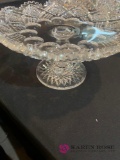 8 inch cut glass crystal pedestal platter