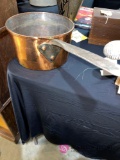 Early copper pan with iron handle