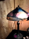 vintage Lamp glass reversed painted shade