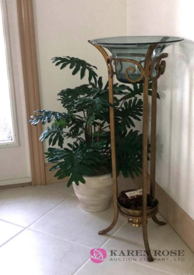Glass / metal plant stand/ artificial plant in pot