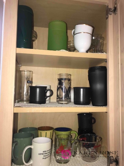 Contents of three cabinet glasses cups and vases