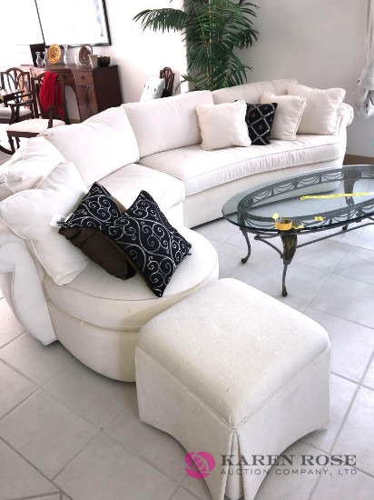 White sectional sofa and ottoman