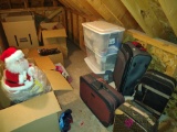 miscellaneous items including christmas, luggage, and More in master bedroom attic