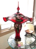 Glass creations by Charles Lotton Red Floral lamp