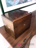 Wooden lock box with crystal decanters made in england