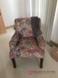 Nice upholstered chair pink flowered see pictures
