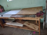 8 ft by 3 ft workbench with contents including vice