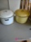 two enamelware lidded pots