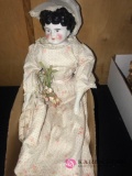 Antique Gloss black hair porcelain doll