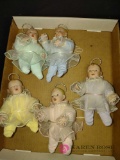5 six inch tall porcelain dolls