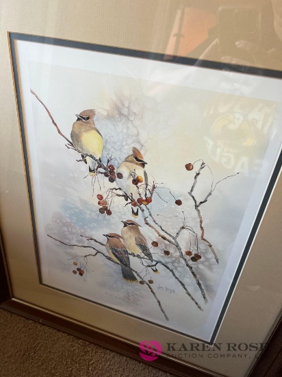 birds and berries by Jean Haefele signed framed picture