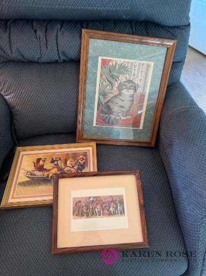 Three framed animal pictures