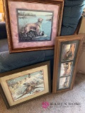 three framed pictures Hunter, dog with ducks, pheasants