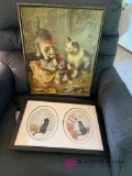 Two framed Cat pictures one needle point