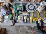 miscellaneous lot including thermometer, bug zappers, binoculars and more