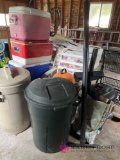 Trash cans coolers patio furniture and miscellaneous in shed