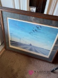 framed picture headin for the stubble Les Kouba signed