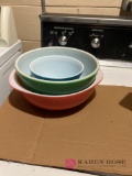 Pyrex colored bowls and more in basement