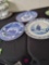 Four early flow blue and delft decorator plates