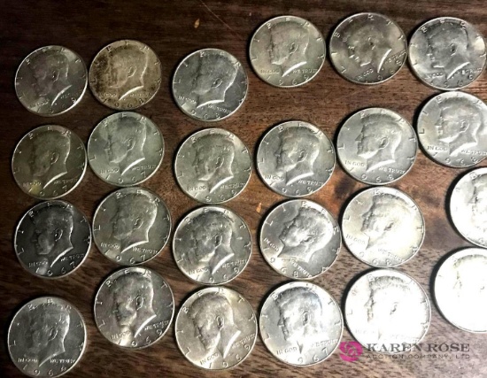 24- 1960s Kennedy half dollars 1-1964/ 23- 1965-1969