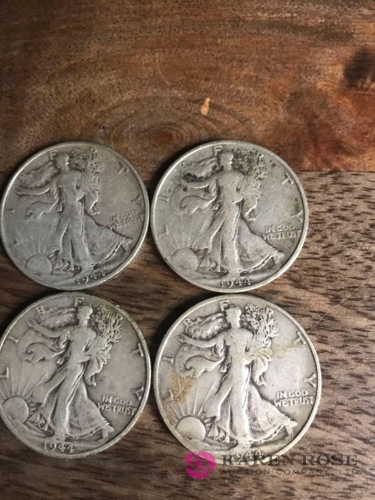 4- 1944 S walking Liberty half dollars