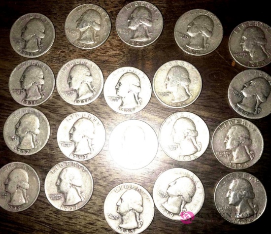 20 silver era Washington Quarters