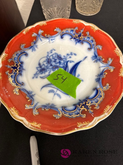9 inch flow, blue red ground floral plate