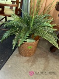 Artifical plant mid century cork pottery planter