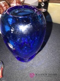 Signed Baker Labino Studio 7 in blue vase