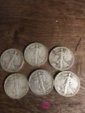 6- Walking Liberty half dollars