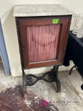 vintage cabinet marble, top glass door on wheels