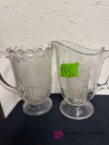 two crystal water, pitchers and two water glasses