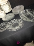 vintage etched glass plates/relish dish 16 pieces