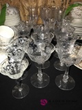 20- Vintage etched stem glasses