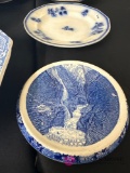 nine larger pieces, blue and white dishes