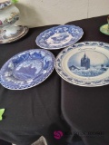 Four early flow blue and delft decorator plates