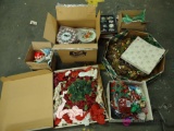 Christmas lot including wreaths,bulbs,tins,cookie jar and more