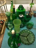 13- green depression glassware