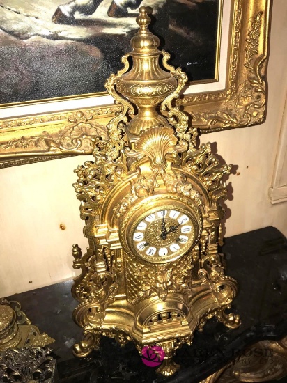 brass ornate mantle clock key wind