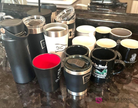 coffee cups and tumblers in kitchen