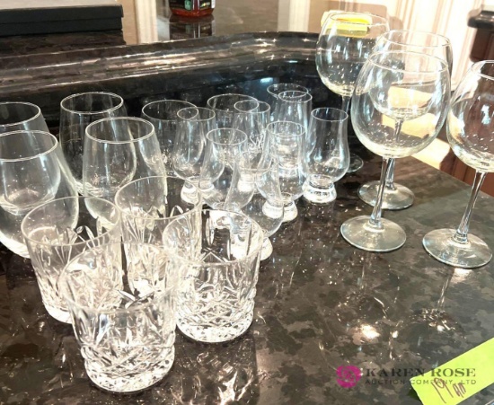 clear glass drinking glasses in kitchen