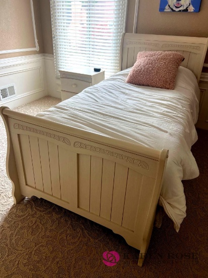 White twin bed dresser and nightstand upstairs