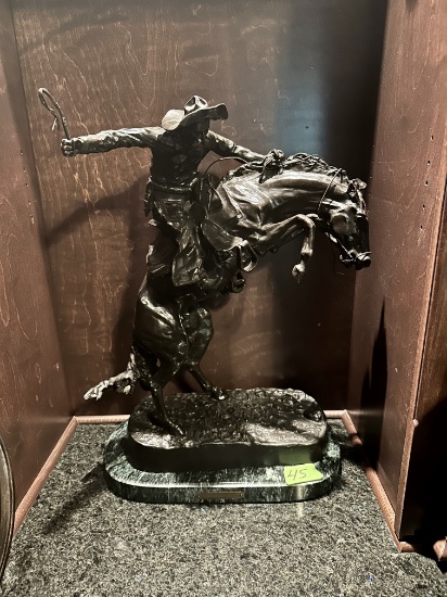 LR , Frederic Remington Bronze  cowboy on horse sculpture 104/775