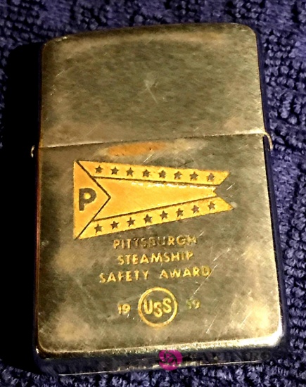 Pittsburgh steamship safety award USS 1959 Zippo lighter