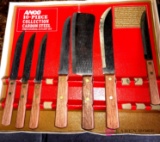 7- piece carbon steel knives/4- solid bronze forks